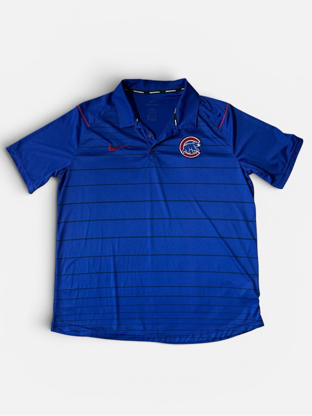 Nike mens XL blue Chicago cubs stripe performance golf polo shirt EUC